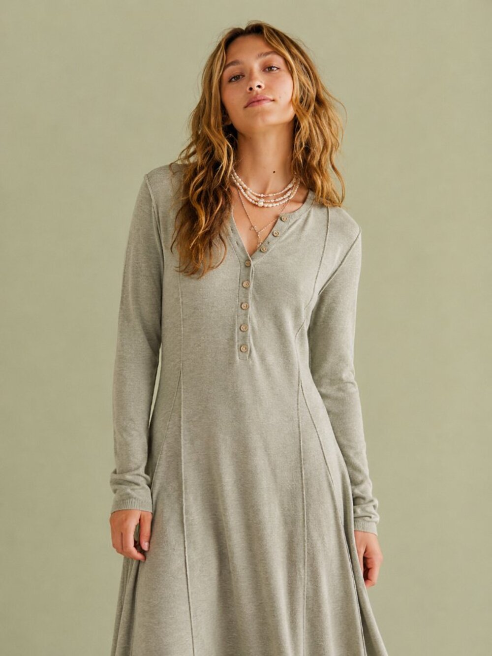 Free People Beach El Topo Knit Maxi Dress Large Sage Lightweight Long Sleeeve